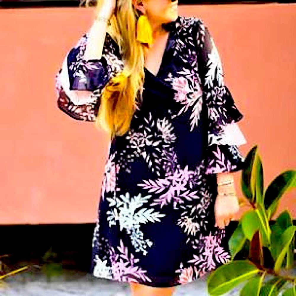 Vince Camuto Chiffon Float Dress w/ Tiered Sleeves